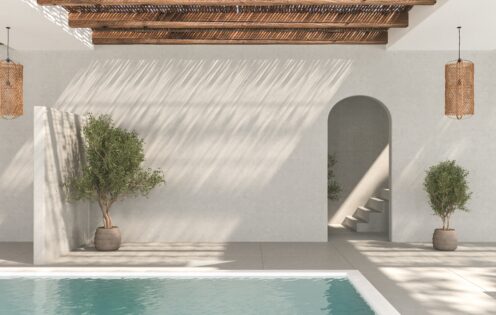 Empty,Large,Area,Without,Furniture,,Include,Plants,,Pool,,Concrete,Wall.