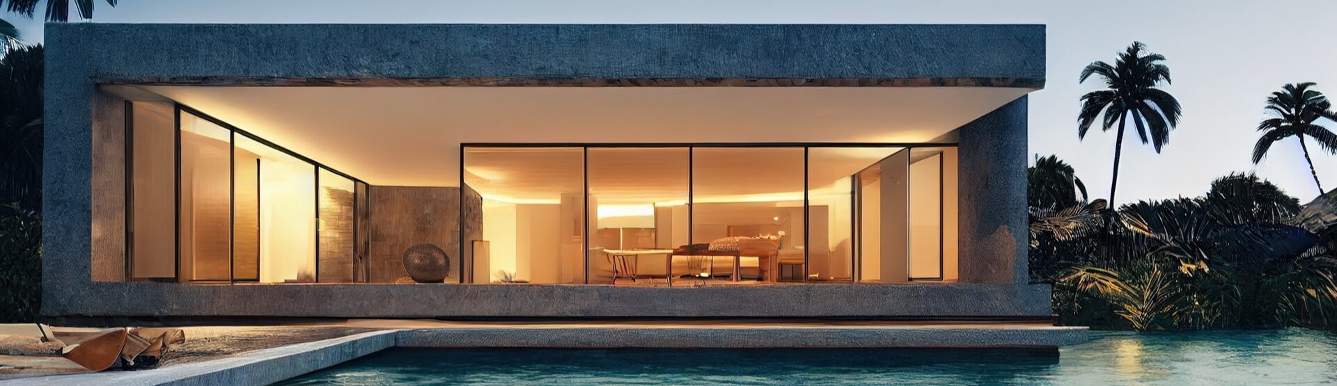 Luxury pool villa spectacular contemporary design 3D illustration digital art real estate , home, house and property